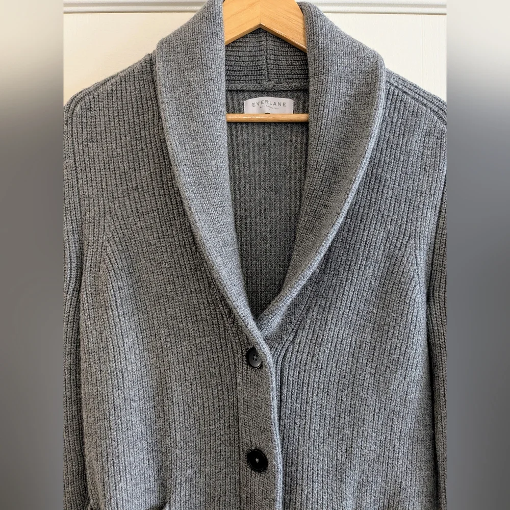 Everlane The Chunky Knit Wool Gray Cardigan Small Cabincore Preppy Academia - Picture 4 of 13